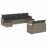 9 Piece Garden Sofa Set with Cushions Grey Poly Rattan - Front View