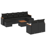 10 Piece Garden Sofa Set with Cushions Black Poly Rattan - Front View
