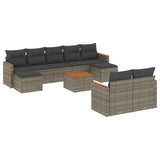 10 Piece Garden Sofa Set with Cushions Grey Poly Rattan - Front View