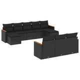 10 Piece Garden Sofa Set with Cushions Black Poly Rattan - Front View