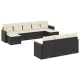 10 Piece Garden Sofa Set with Cushions Black Poly Rattan - Front View