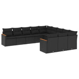 11 Piece Garden Sofa Set with Cushions Black Poly Rattan - Front View