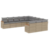 11 Piece Garden Sofa Set with Cushions Mix Beige Poly Rattan - Front View