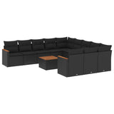 12 Piece Garden Sofa Set with Cushions Black Poly Rattan - Front View
