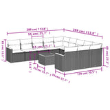 12 Piece Garden Sofa Set with Cushions Grey Poly Rattan - Low Angle