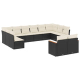 12 Piece Garden Sofa Set with Cushions Black Poly Rattan - Front View