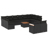 13 Piece Garden Sofa Set with Cushions Black Poly Rattan - Front View