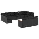 13 Piece Garden Sofa Set with Cushions Black Poly Rattan - Front View