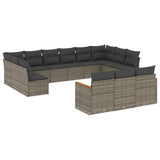 13 Piece Garden Sofa Set with Cushions Grey Poly Rattan - Front View