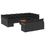14 Piece Garden Sofa Set with Cushions Black Poly Rattan - Front View