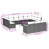 14 Piece Garden Sofa Set with Cushions Black Poly Rattan - Low Angle