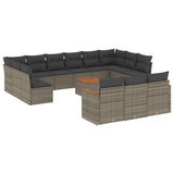 14 Piece Garden Sofa Set with Cushions Grey Poly Rattan - Front View