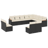 12 Piece Garden Sofa Set with Cushions Black Poly Rattan - Front View