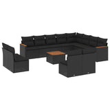 13 Piece Garden Sofa Set with Cushions Black Poly Rattan - Front View