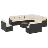 13 Piece Garden Sofa Set with Cushions Black Poly Rattan - Front View
