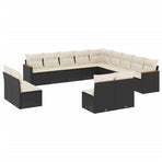 13 Piece Garden Sofa Set with Cushions Black Poly Rattan
