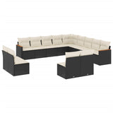 13 Piece Garden Sofa Set with Cushions Black Poly Rattan - Front View