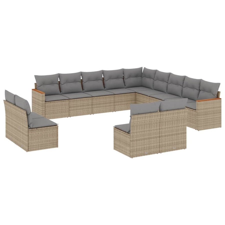 13 Piece Garden Sofa Set with Cushions Mix Beige Poly Rattan