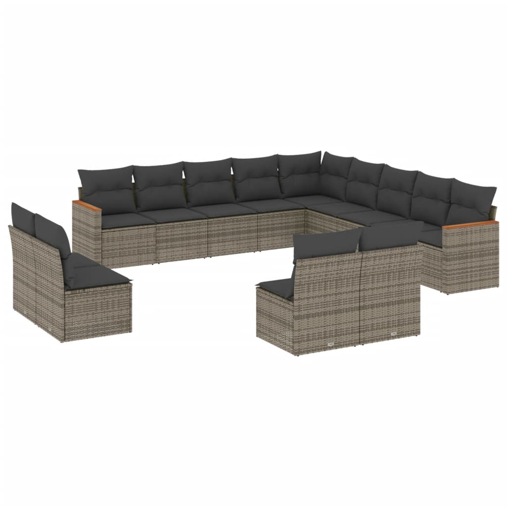 13 Piece Garden Sofa Set with Cushions Grey Poly Rattan