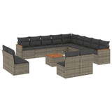 14 Piece Garden Sofa Set with Cushions Grey Poly Rattan - Front View