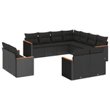 11 Piece Garden Sofa Set with Cushions Black Poly Rattan - Front View