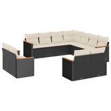 11 Piece Garden Sofa Set with Cushions Black Poly Rattan