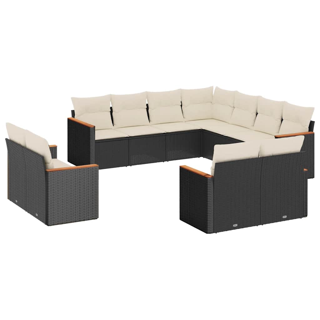 11 Piece Garden Sofa Set with Cushions Black Poly Rattan