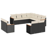 11 Piece Garden Sofa Set with Cushions Black Poly Rattan - Front View