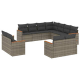11 Piece Garden Sofa Set with Cushions Grey Poly Rattan - Front View