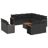 12 Piece Garden Sofa Set with Cushions Black Poly Rattan - Front View