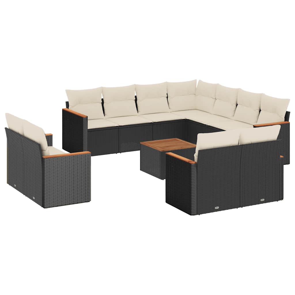12 Piece Garden Sofa Set with Cushions Black Poly Rattan