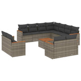 12 Piece Garden Sofa Set with Cushions Grey Poly Rattan - Front View