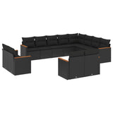 12 Piece Garden Sofa Set with Cushions Black Poly Rattan - Front View