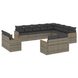 12 Piece Garden Sofa Set with Cushions Grey Poly Rattan - Front View