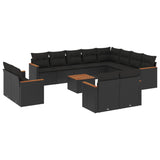 13 Piece Garden Sofa Set with Cushions Black Poly Rattan - Front View