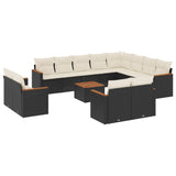 13 Piece Garden Sofa Set with Cushions Black Poly Rattan - Front View