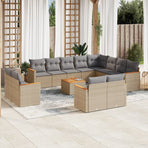 13 Piece Garden Sofa Set with Cushions Mix Beige Poly Rattan