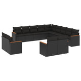 13 Piece Garden Sofa Set with Cushions Black Poly Rattan - Front View