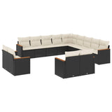 13 Piece Garden Sofa Set with Cushions Black Poly Rattan - Front View