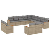 13 Piece Garden Sofa Set with Cushions Mix Beige Poly Rattan - Front View