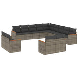 13 Piece Garden Sofa Set with Cushions Grey Poly Rattan - Front View