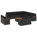 14 Piece Garden Sofa Set with Cushions Black Poly Rattan - Front View