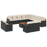 14 Piece Garden Sofa Set with Cushions Black Poly Rattan - Front View