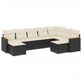 9 Piece Garden Sofa Set with Cushions Black Poly Rattan - Front View