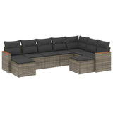 9 Piece Garden Sofa Set with Cushions Grey Poly Rattan - Front View