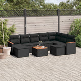 10 Piece Garden Sofa Set with Cushions Black Poly Rattan