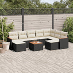10 Piece Garden Sofa Set with Cushions Black Poly Rattan