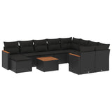 11 Piece Garden Sofa Set with Cushions Black Poly Rattan - Front View