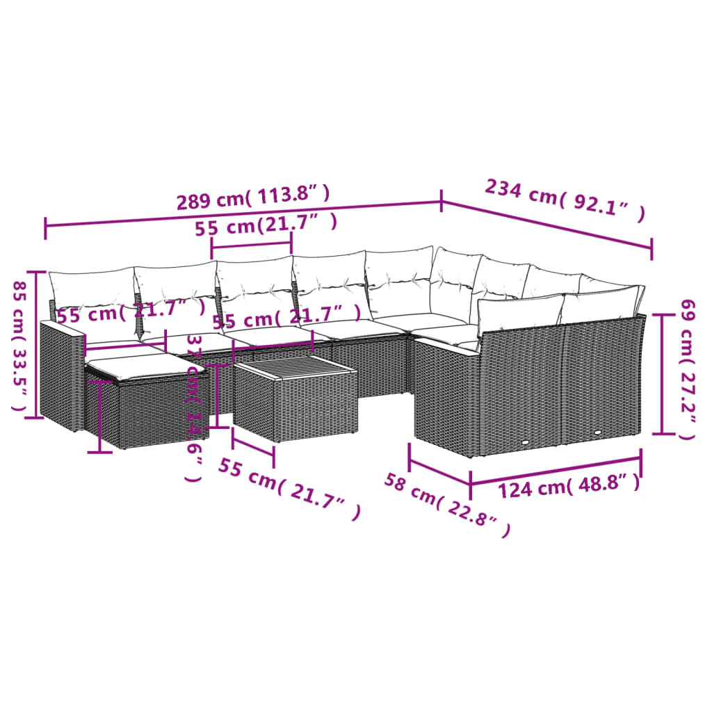 11 Piece Garden Sofa Set with Cushions Black Poly Rattan