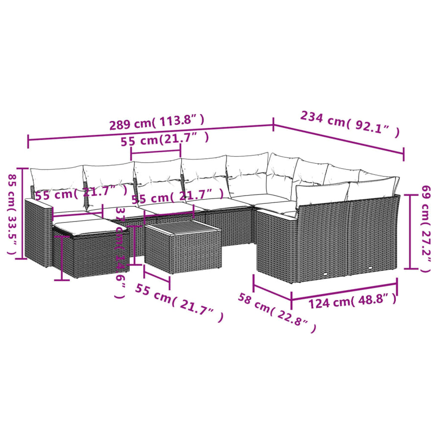 11 Piece Garden Sofa Set with Cushions Black Poly Rattan